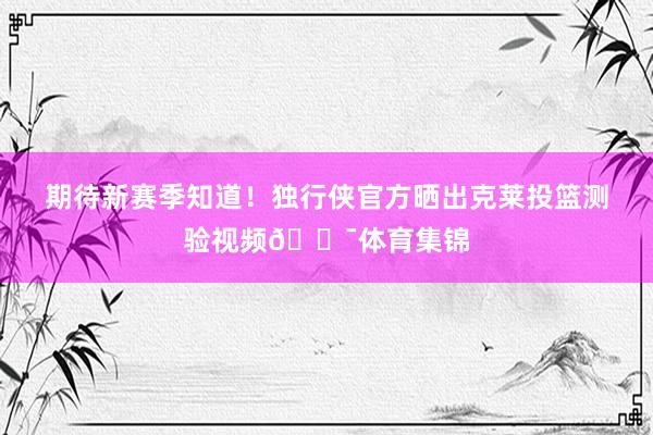 期待新赛季知道！独行侠官方晒出克莱投篮测验视频🎯体育集锦