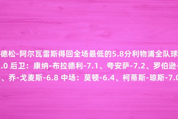 埃德松-阿尔瓦雷斯得回全场最低的5.8分利物浦全队球员评分 门将：凯莱赫-7.0 后卫：康纳-布拉德利-7.1、夸安萨-7.2、罗伯逊-6.9、都米卡斯-7.0、乔-戈麦斯-6.8 中场：莫顿-6.4、柯蒂斯-琼斯-7.0、麦卡利斯特-7.0、远藤航-6.9 时尚：迪奥戈-若塔-8.1、加克波-9.5、费代里科-基耶萨-7.2、萨拉赫-7.6、努涅斯-7.1西汉姆联全队球员评分 门将：法比安斯基-