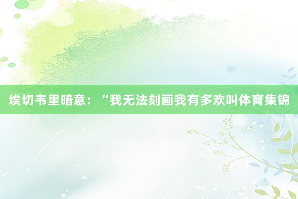 埃切韦里暗意：“我无法刻画我有多欢叫体育集锦